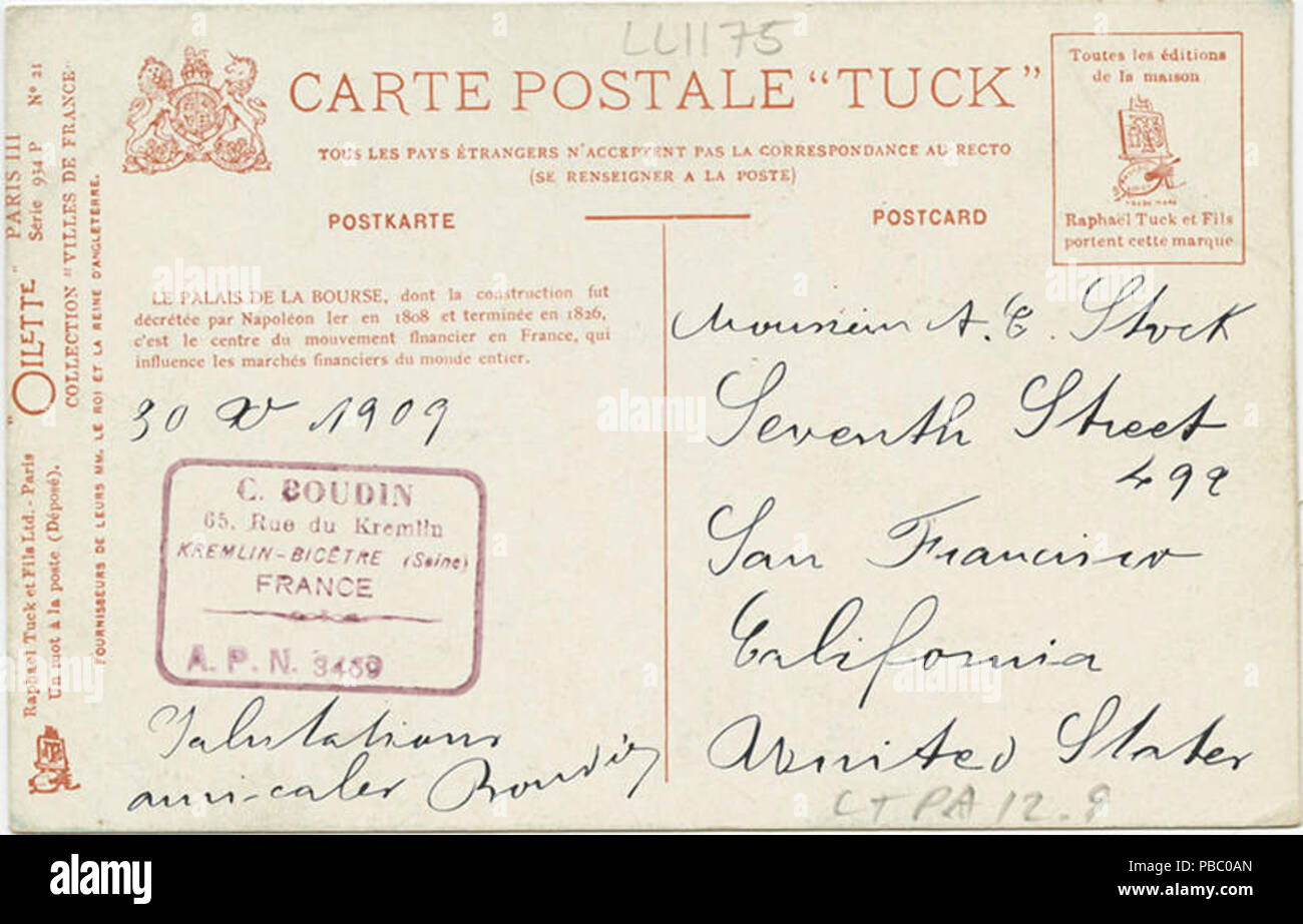 1169 Paris. La Bourse. 934 P21 (NBY) 418310 Stockfoto