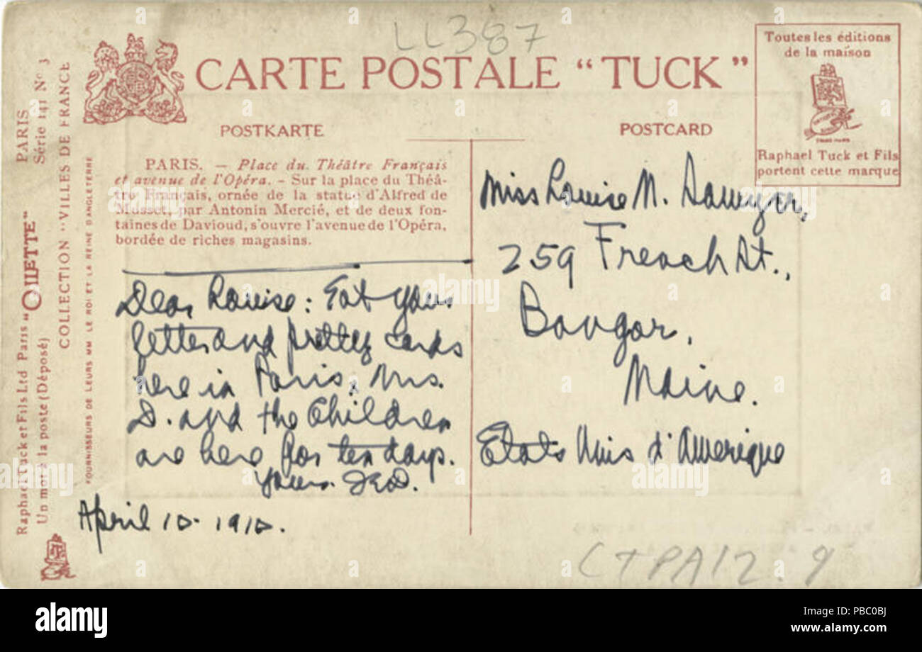 1169 Paris - Place Du Theatre Francais, Avenue De L'Opera. (141-3) 419270 (NBY) Stockfoto