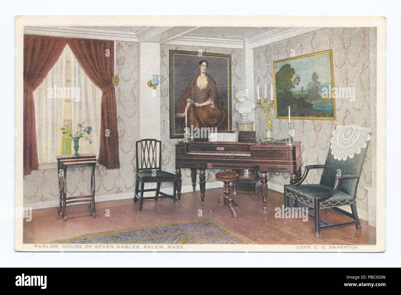 1170 Salon (Blume im Fenster links), Haus der sieben Giebeln, Salem, Masse (Nypl b 12647398-74656) Stockfoto