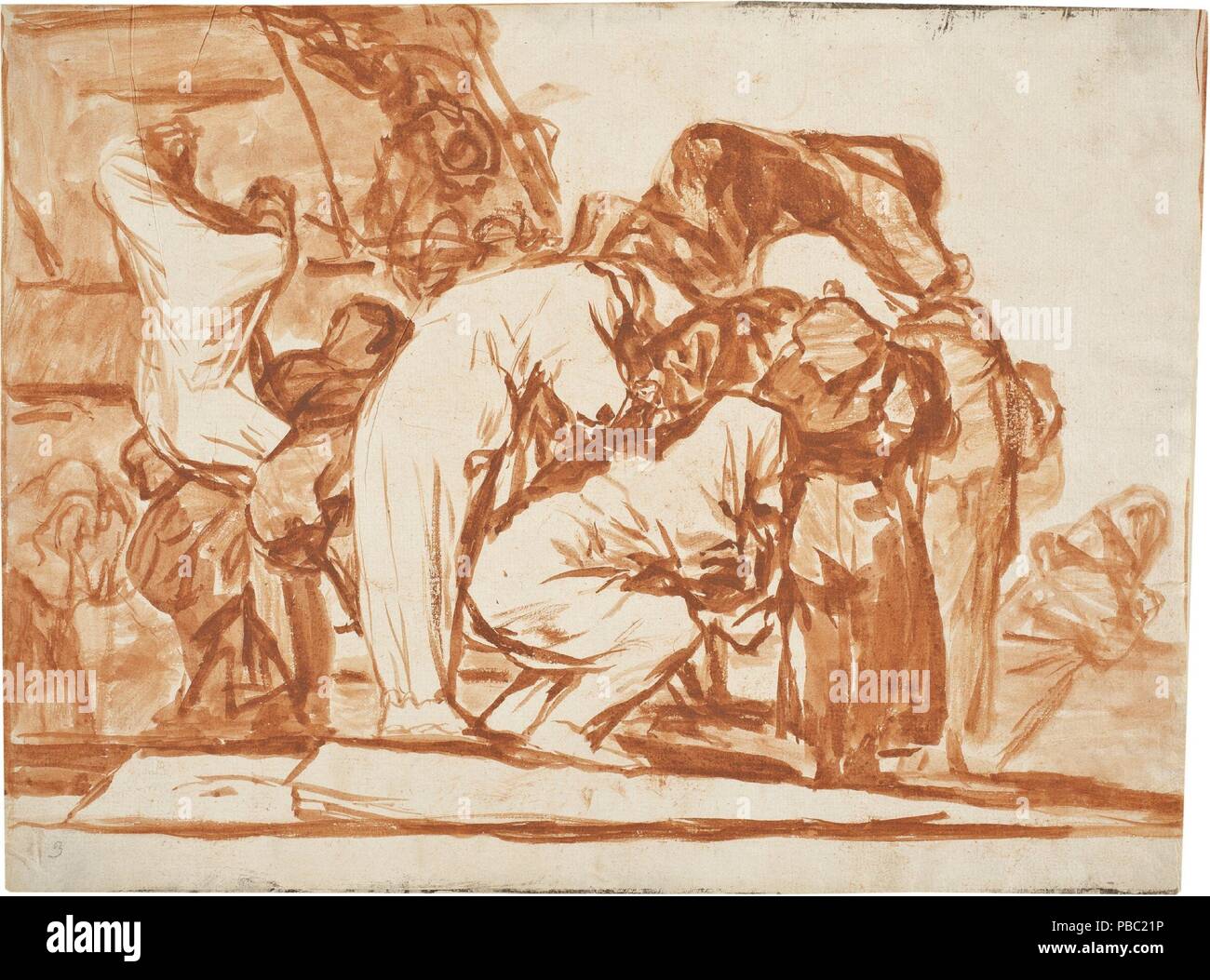 Francisco de Goya y Lucientes/' Menschen in Säcken. 1815 - 1819. Red Wash, Rote Kreide auf Elfenbein Bütten. Museum: Museo del Prado, Madrid, España. Stockfoto