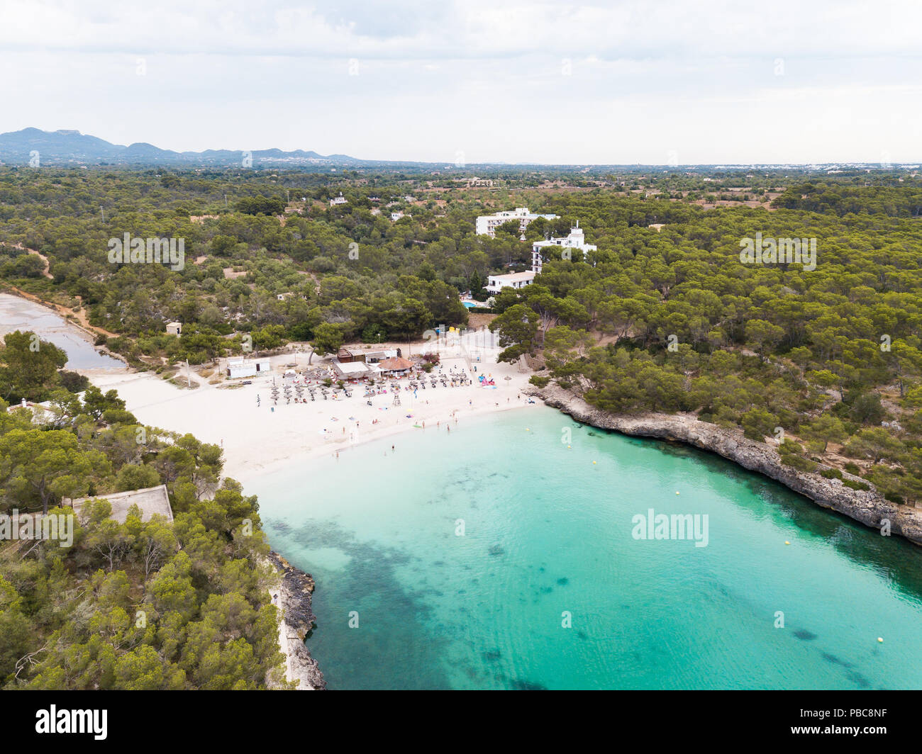 Cala Mondrago Strand in Mallorca, Spanien, Ansicht von oben Stockfoto