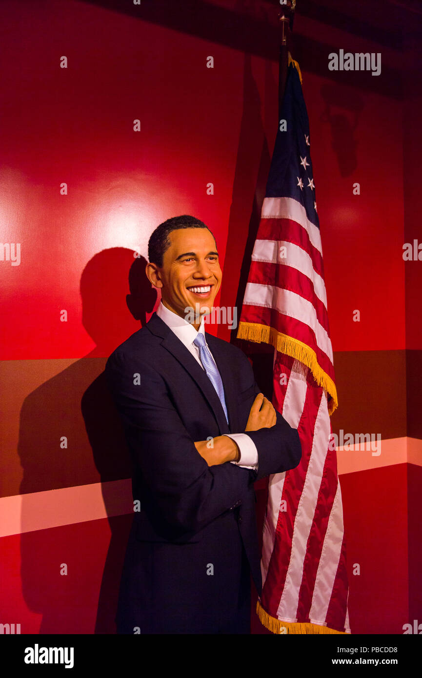 LOS ANGELES, USA - 28.September 2015: Barack Obama im Madame Tussauds Hollywood Wax Museum. Marie Tussaud wurde als Marie Grosholtz 1761 geboren Stockfoto