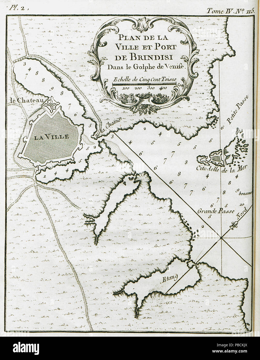 1203 Plan de la Ville et de Brindisi - Bellin Jacques - Nicolas - 1771 Stockfoto