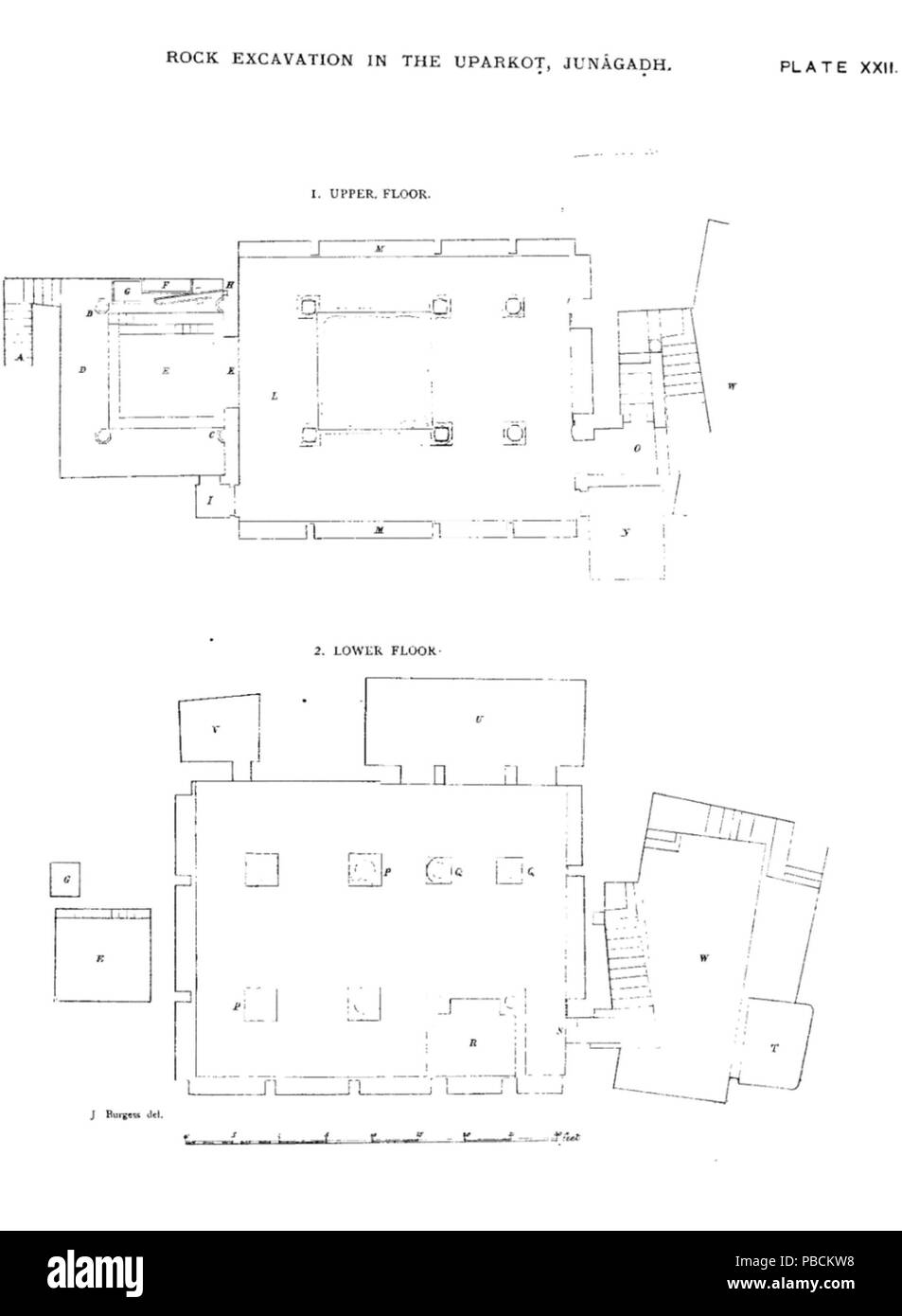 1204 Plan der Uparkot Höhlen (oberen und unteren Etagen) Stockfoto