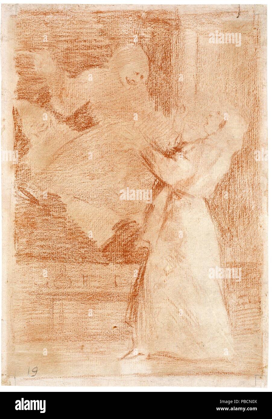 Francisco de Goya y Lucientes/'Dauf?t schreien, Idiot". Ca. 1797. Rote Kreide auf Bütten. Museum: Museo del Prado, Madrid, España. Stockfoto