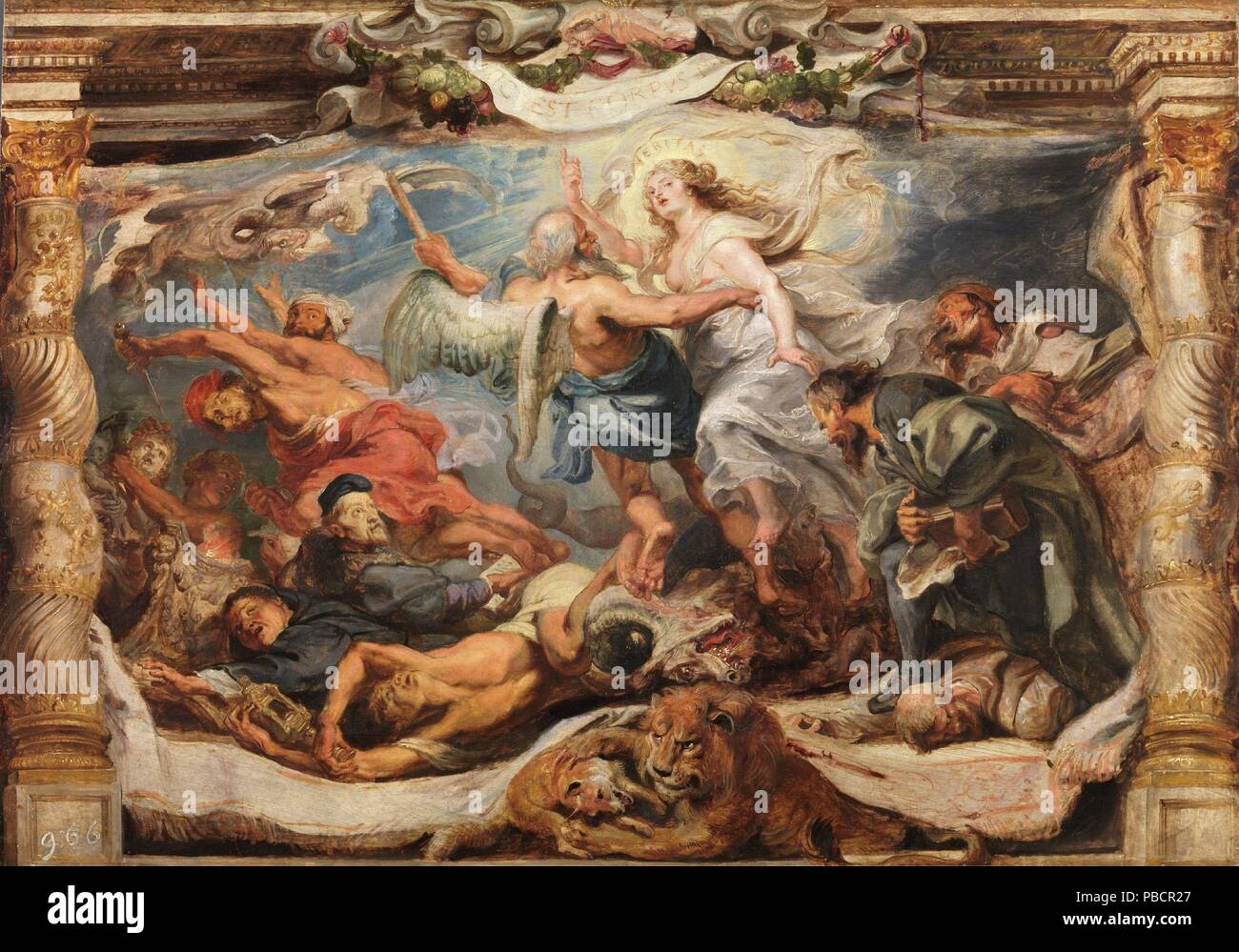 Pieter Paul Rubens / "Der Sieg der Wahrheit über die Häresie". Ca. 1625. Öl auf Leinwand. Artwork auch als: Triunfo de La Verdad Católica bekannt. Museum: Museo del Prado, Madrid, España. Stockfoto