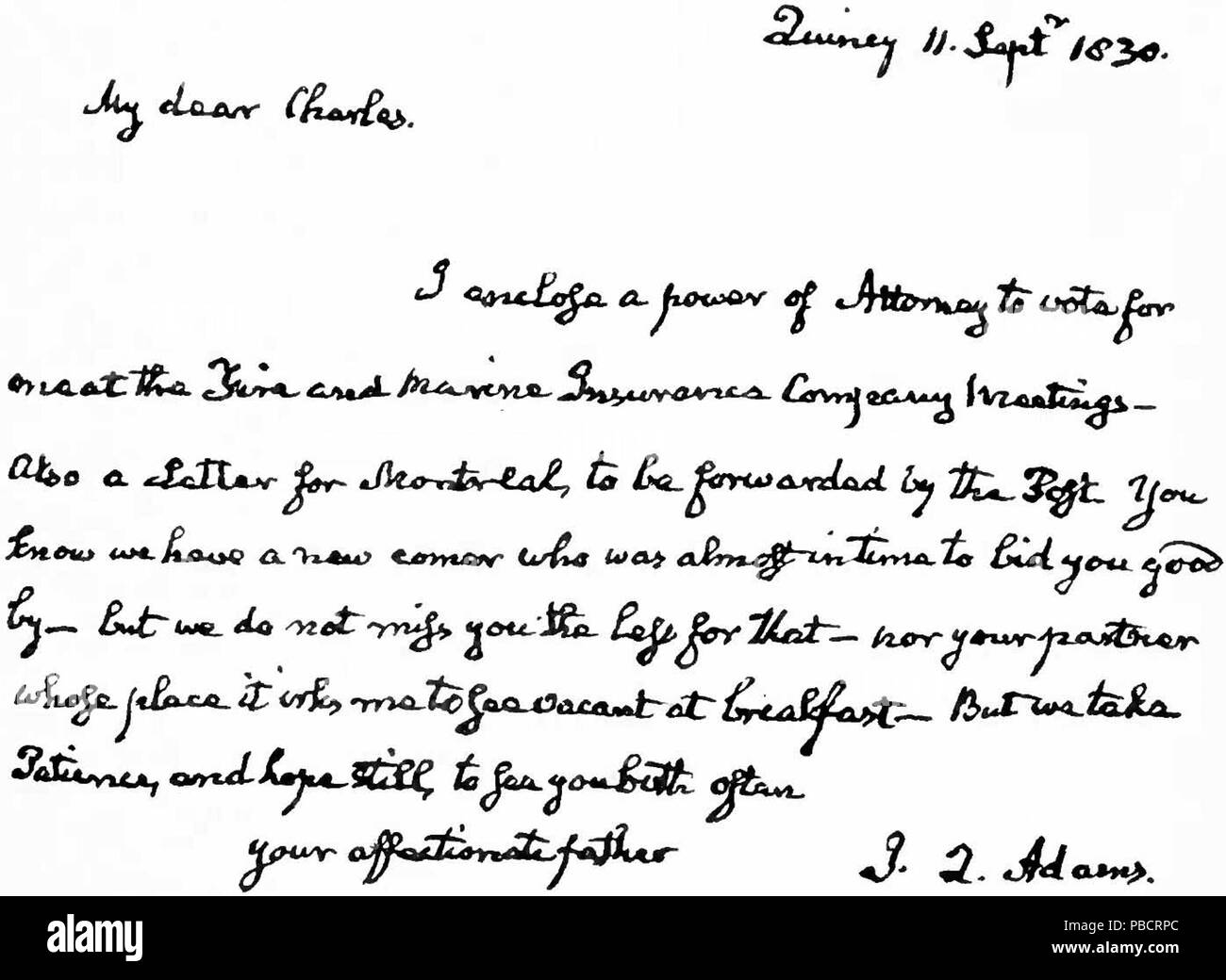 Englisch Faksimile Der Brief Geschrieben Von John Quincy Adams Zu