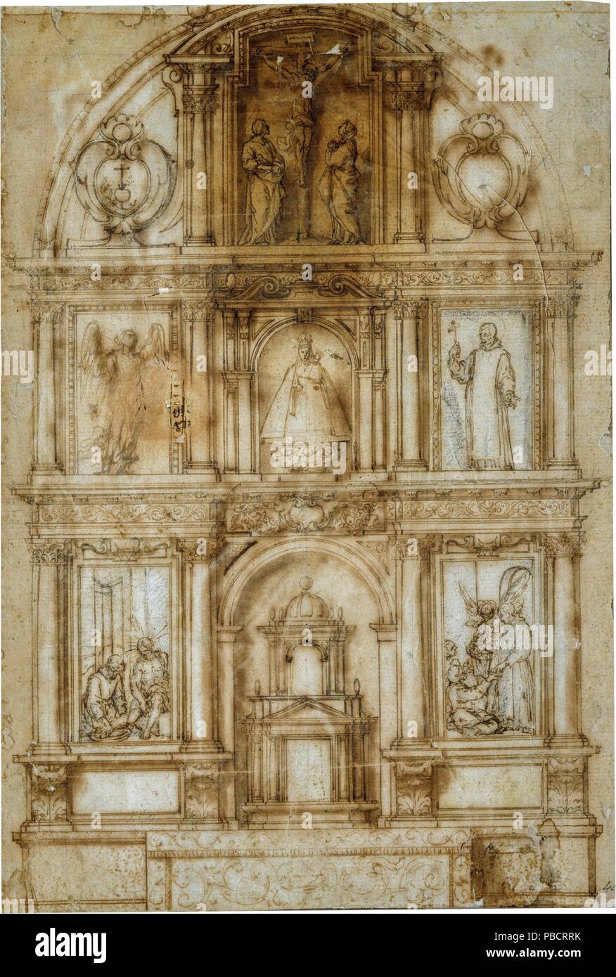Alonso Cano/ "Altarbild des heiligen Johannes von Gott". 1653 - 1657. Grau-braun gelb Waschen, Bleistift auf Bütten. Museum: Museo del Prado, Madrid, España. Stockfoto