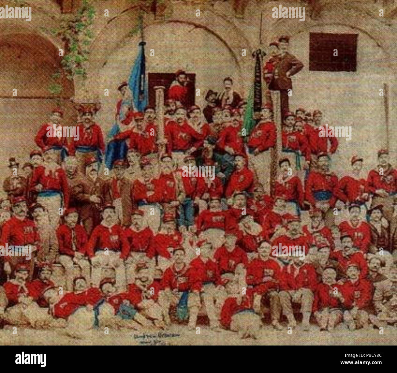 1249 rote Hemden Stockfoto