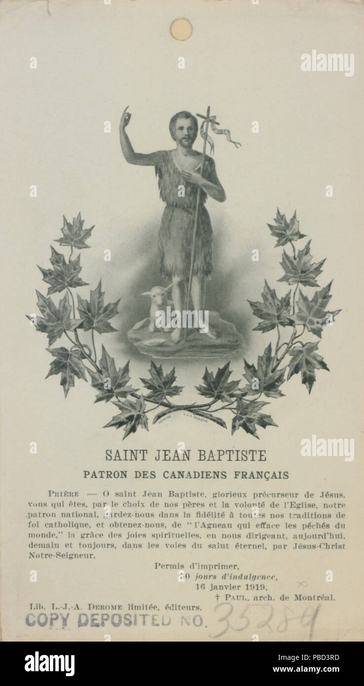 1283 Saint Jean Baptiste Schirmherr des Kanadier francais (HS 85-10 -35289) Stockfoto