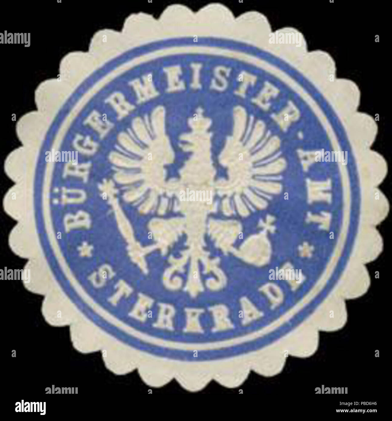 Alte Briefverschlussmarke aus Papier, welche seit ca. 1850 von Behoerden, Anwaelten, Notaren und Firmen zum Verschliessen der Post verwendet wurde. 1329 Siegelmarke Bürgermeister-Amt Sterkrade W 0382667 Stockfoto