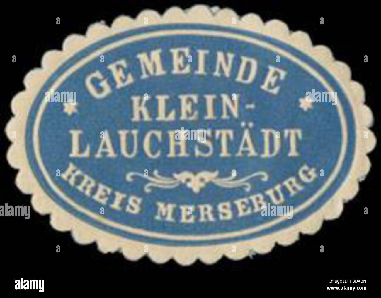 Alte Briefverschlussmarke aus Papier, welche seit ca. 1850 von Behoerden, Anwaelten, Notaren und Firmen zum Verschliessen der Post verwendet wurde. 1367 Siegelmarke Gemeinde Klein-Lauchstädt Kreis Merseburg W 0382821 Stockfoto