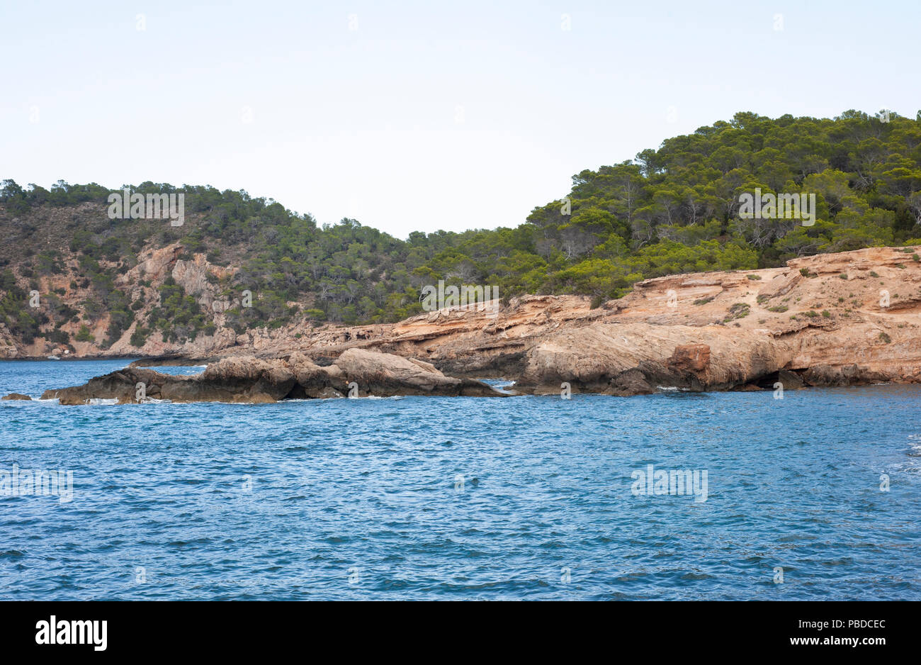 Nordostküste der Insel Ibiza, Balearen, Mittelmeer, Spanien, Europa Stockfoto