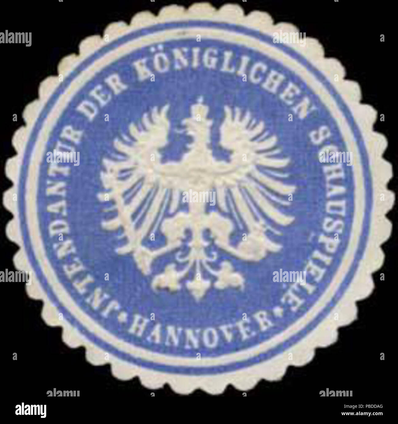 Alte Briefverschlussmarke aus Papier, welche seit ca. 1850 von Behoerden, Anwaelten, Notaren und Firmen zum Verschliessen der Post verwendet wurde. 1403 Siegelmarke Intendantur der Königlichen Schauspiele Hannover W 0338077 Stockfoto
