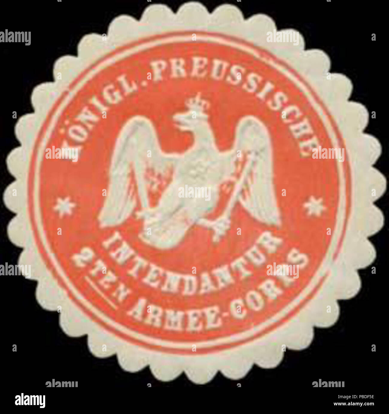 1426 Siegelmarke K.Pr. Intendantur 2 ten Armee-Corps W 0345140 Stockfoto