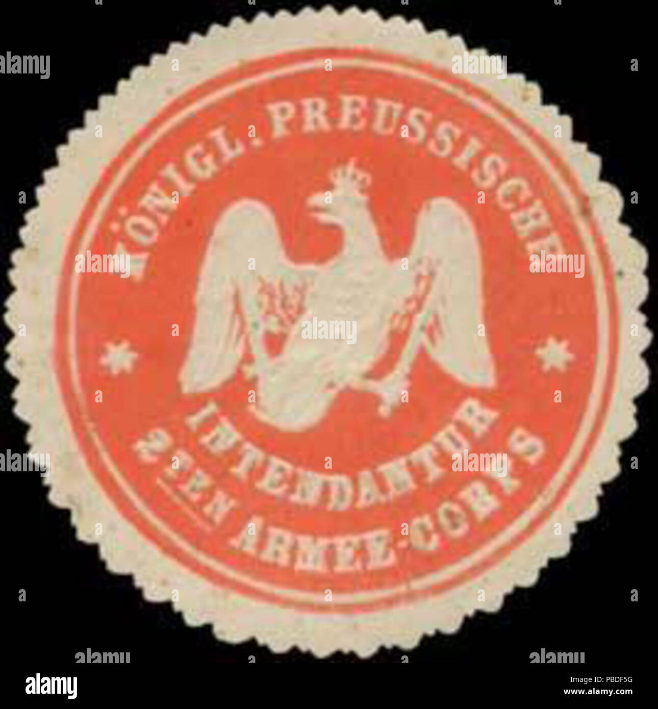 1426 Siegelmarke K.Pr. Intendantur 2 ten Armee-Corps W 0364539 Stockfoto