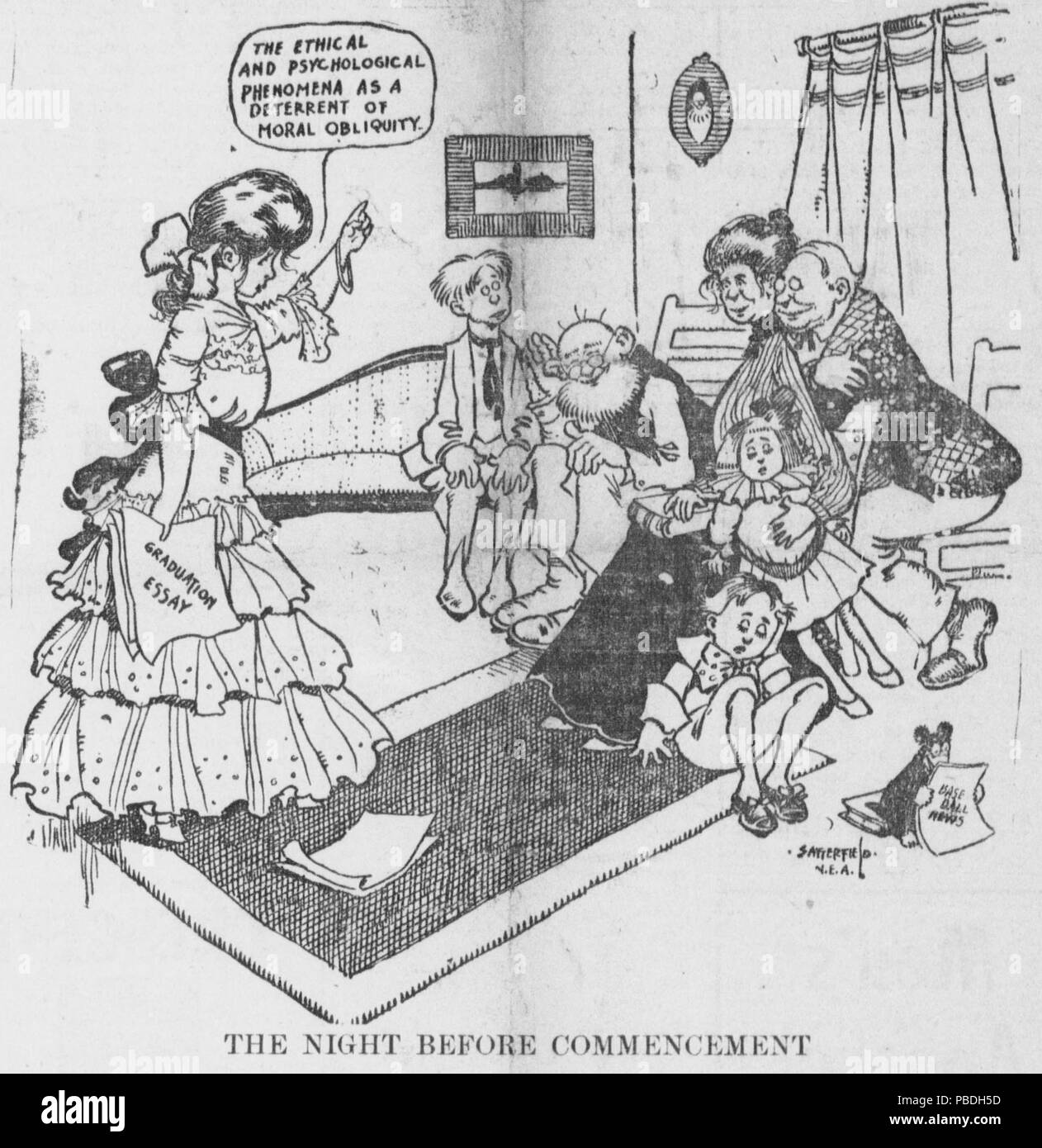 1292 Satterfield Cartoon über die Nacht vor Beginn Stockfoto