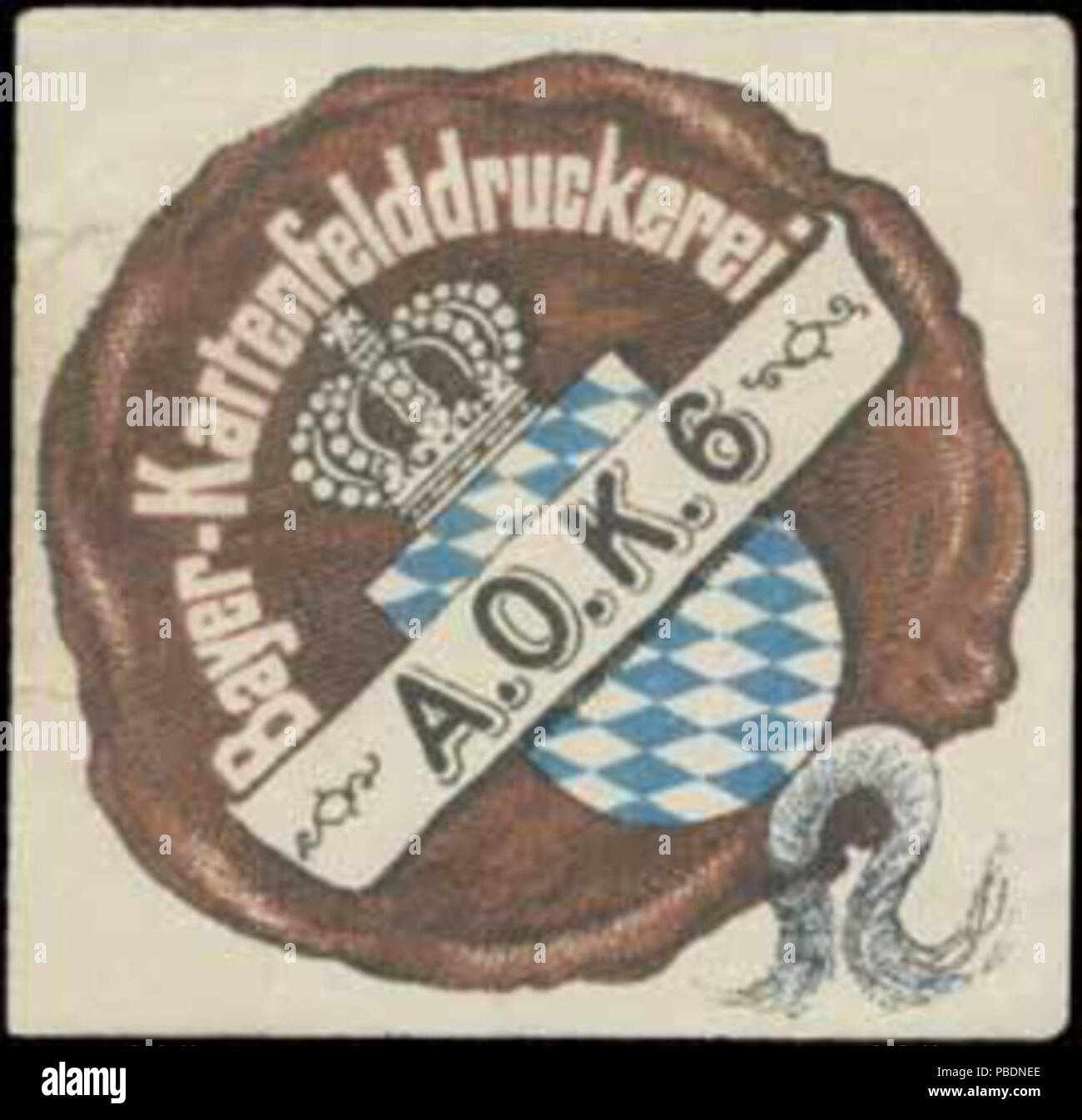 1325 Siegelmarke Bayer-Kartenfelddruckerei AOK 6 W 0383506 Stockfoto