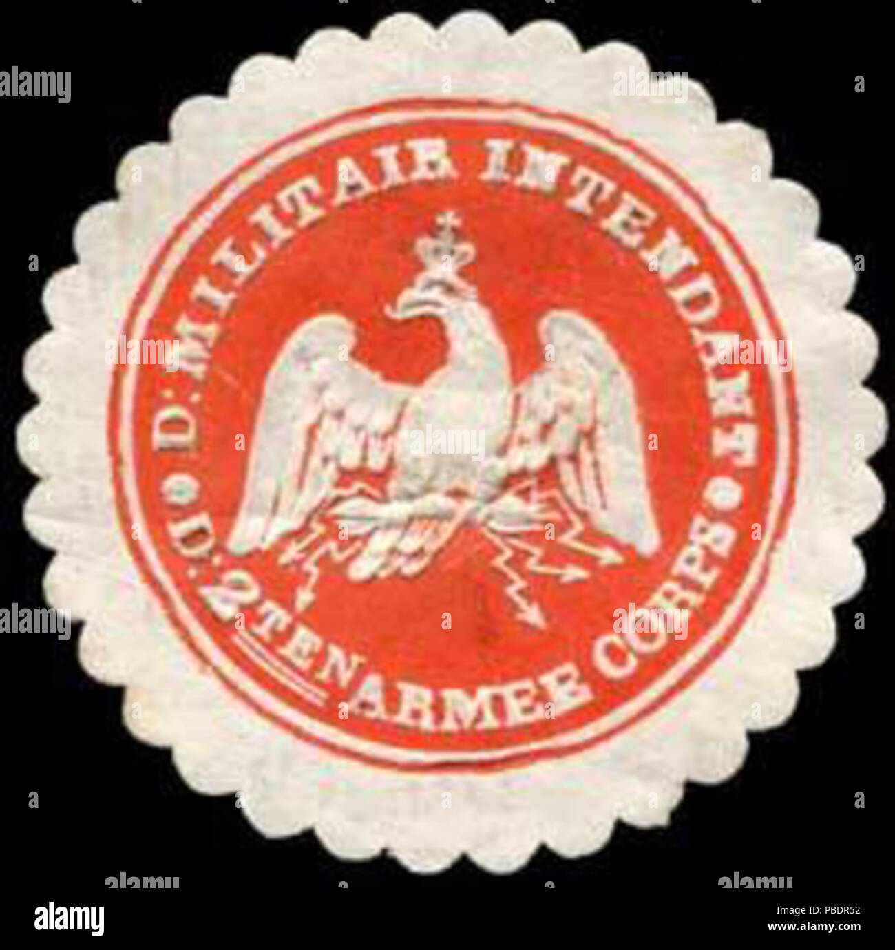 1334 Siegelmarke D. Militair Intendant des 2 ten Armee Korps W 0307432 Stockfoto