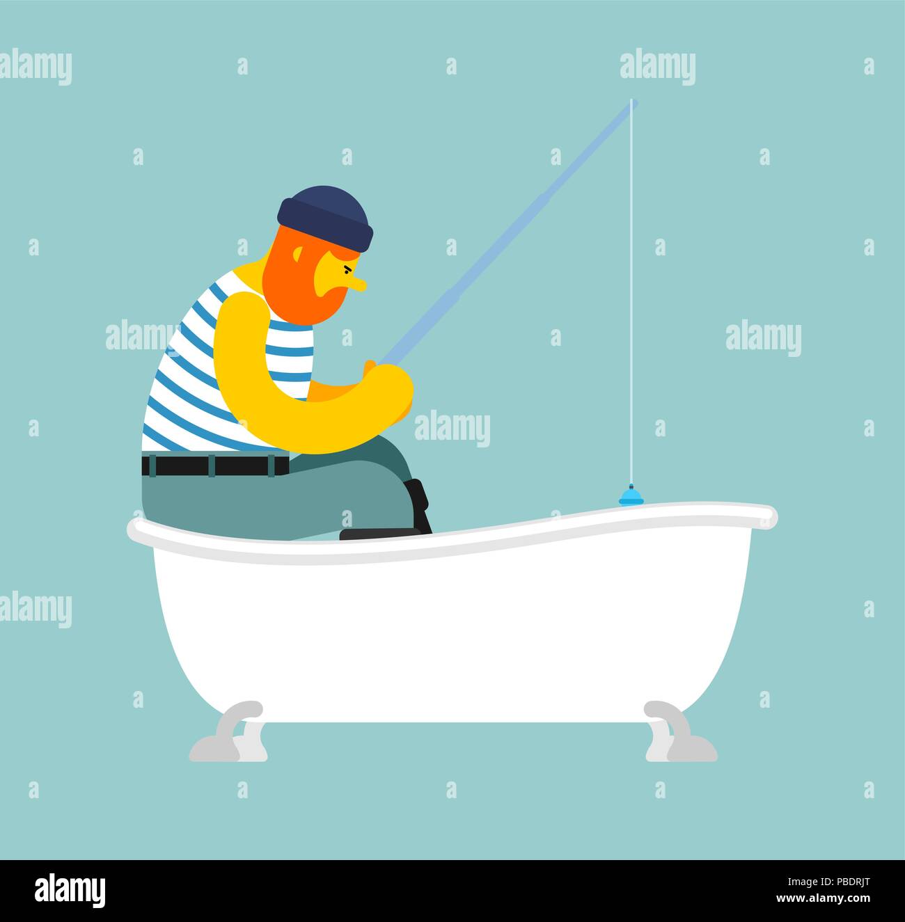 Fischer fischen in der Badewanne. Angelrute. Vector Illustration Stock Vektor