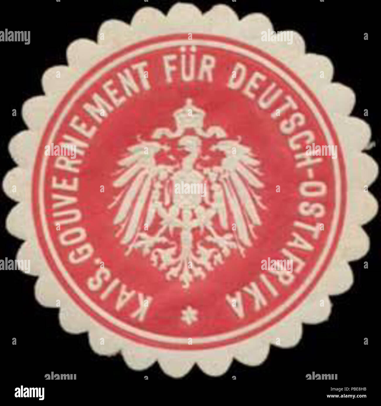 Alte Briefverschlussmarke aus Papier, welche seit ca. 1850 von Behoerden, Anwaelten, Notaren und Firmen zum Verschliessen der Post verwendet wurde. 1406 Siegelmarke K. Gouvernement für Deutsch-Ostafrika W 0329063 Stockfoto