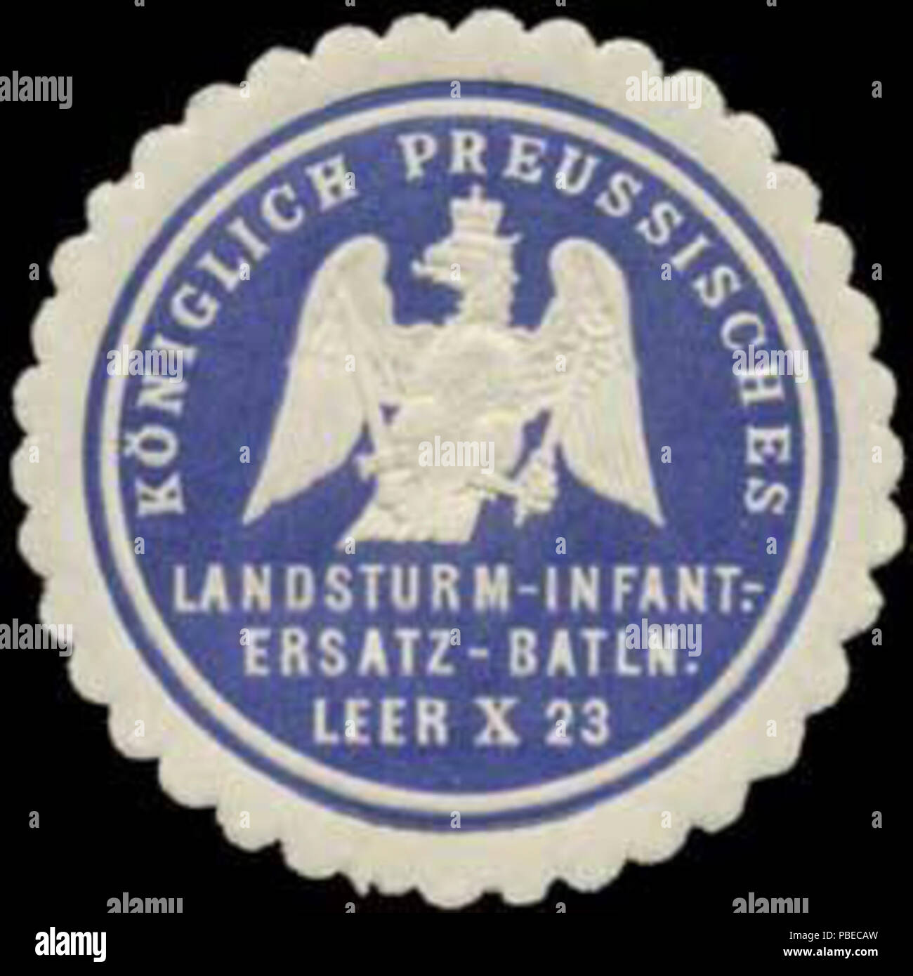 1428 Siegelmarke K.Pr. Landsturm-Infanterie-Ersatz-Bataillon Leer X 23 W 0370675 Stockfoto