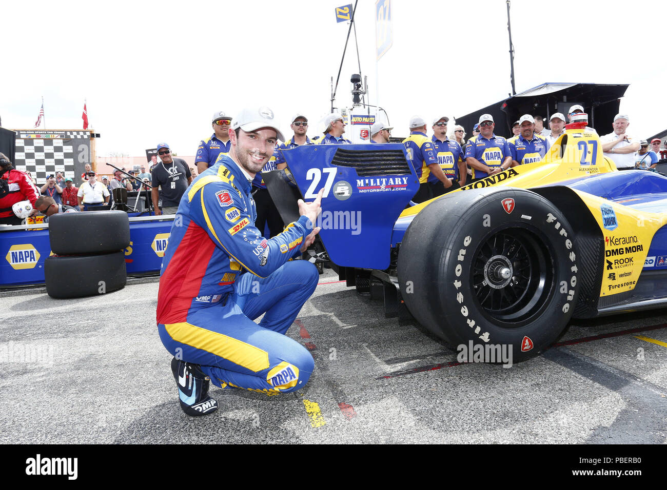 Ohio, USA. 28. Juli 2018. ALEXANDER ROSSI (27) in den Vereinigten Staaten gewinnt die Pole Award für das Honda Indy 200 in Mid-Ohio Sports Car Course in Lexington, Ohio. Credit: Justin R. Noe Asp Inc/ASP/ZUMA Draht/Alamy leben Nachrichten Stockfoto