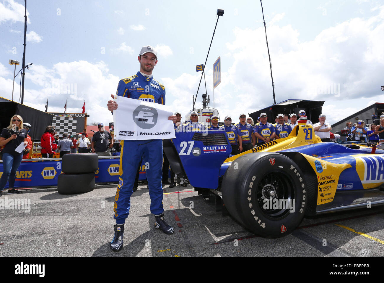 Ohio, USA. 28. Juli 2018. ALEXANDER ROSSI (27) in den Vereinigten Staaten gewinnt die Pole Award für das Honda Indy 200 in Mid-Ohio Sports Car Course in Lexington, Ohio. Credit: Justin R. Noe Asp Inc/ASP/ZUMA Draht/Alamy leben Nachrichten Stockfoto
