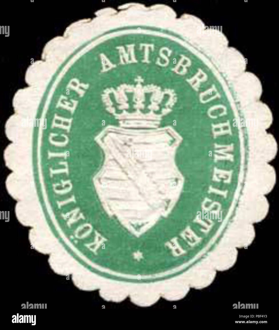 Alte Briefverschlussmarke aus Papier, welche seit ca. 1850 von Behoerden, Anwaelten, Notaren und Firmen zum Verschliessen der Post verwendet wurde. 1471 Königlicher Siegelmarke Amtsbruchmeister W 0260365 Stockfoto