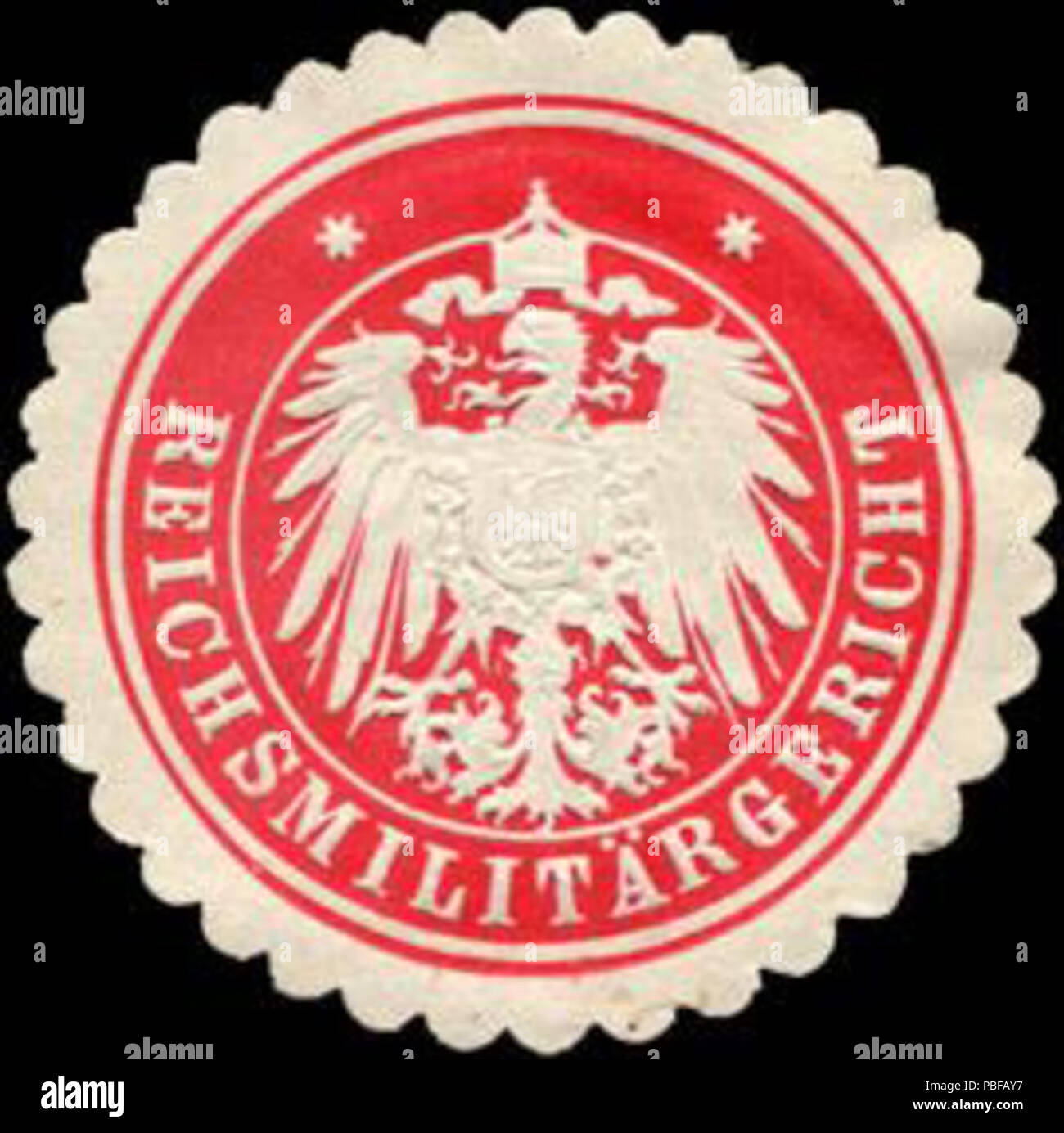 Alte Briefverschlussmarke aus Papier, welche seit ca. 1850 von Behoerden, Anwaelten, Notaren und Firmen zum Verschliessen der Post verwendet wurde. 1501 Siegelmarke Reichsmilitärgericht W 0215005 Stockfoto