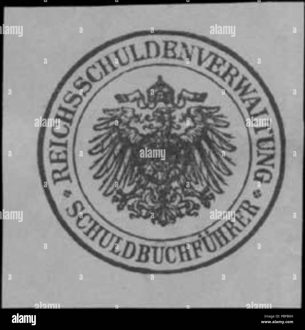 Alte Briefverschlussmarke aus Papier, welche seit ca. 1850 von Behoerden, Anwaelten, Notaren und Firmen zum Verschliessen der Post verwendet wurde. 1502 Siegelmarke Reichsschuldenverwaltung Schuldenbuchführer W 0390612 Stockfoto