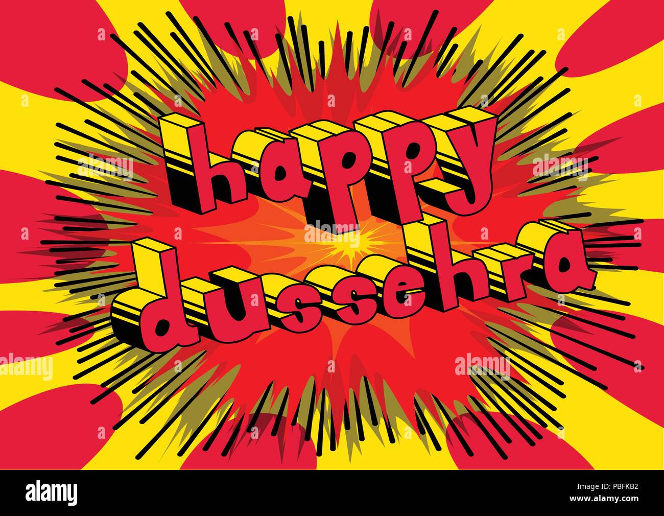 Happy Dussehra. Vector Illustration für die hinduistische Fest, mit retro style Comic Hintergrund. Stock Vektor