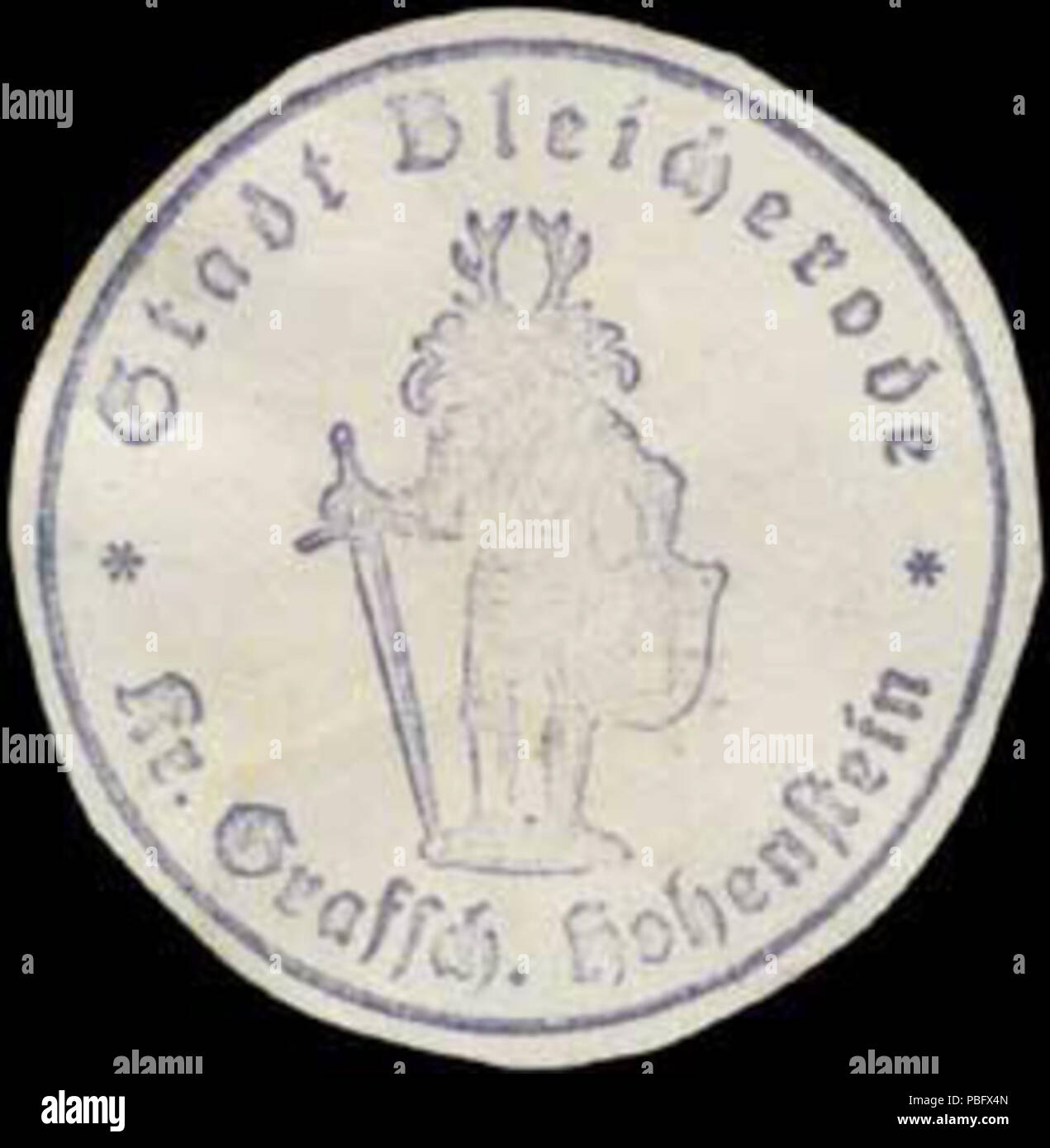 1514 Siegelmarke Stadt Bleicherode Kr. Graffsch. Hohenstein W 0385103 Stockfoto