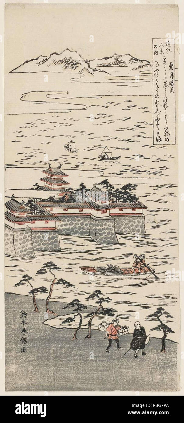 1589 Suzuki Harunobu (C. 1760) Hakkei Ōmi no Uchi-awazu Seiran Stockfoto