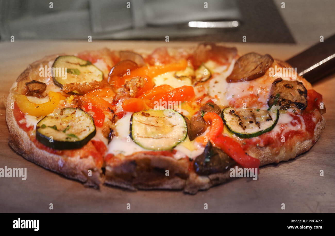 Foto von einem Makro von Gemüse pizza Stockfoto