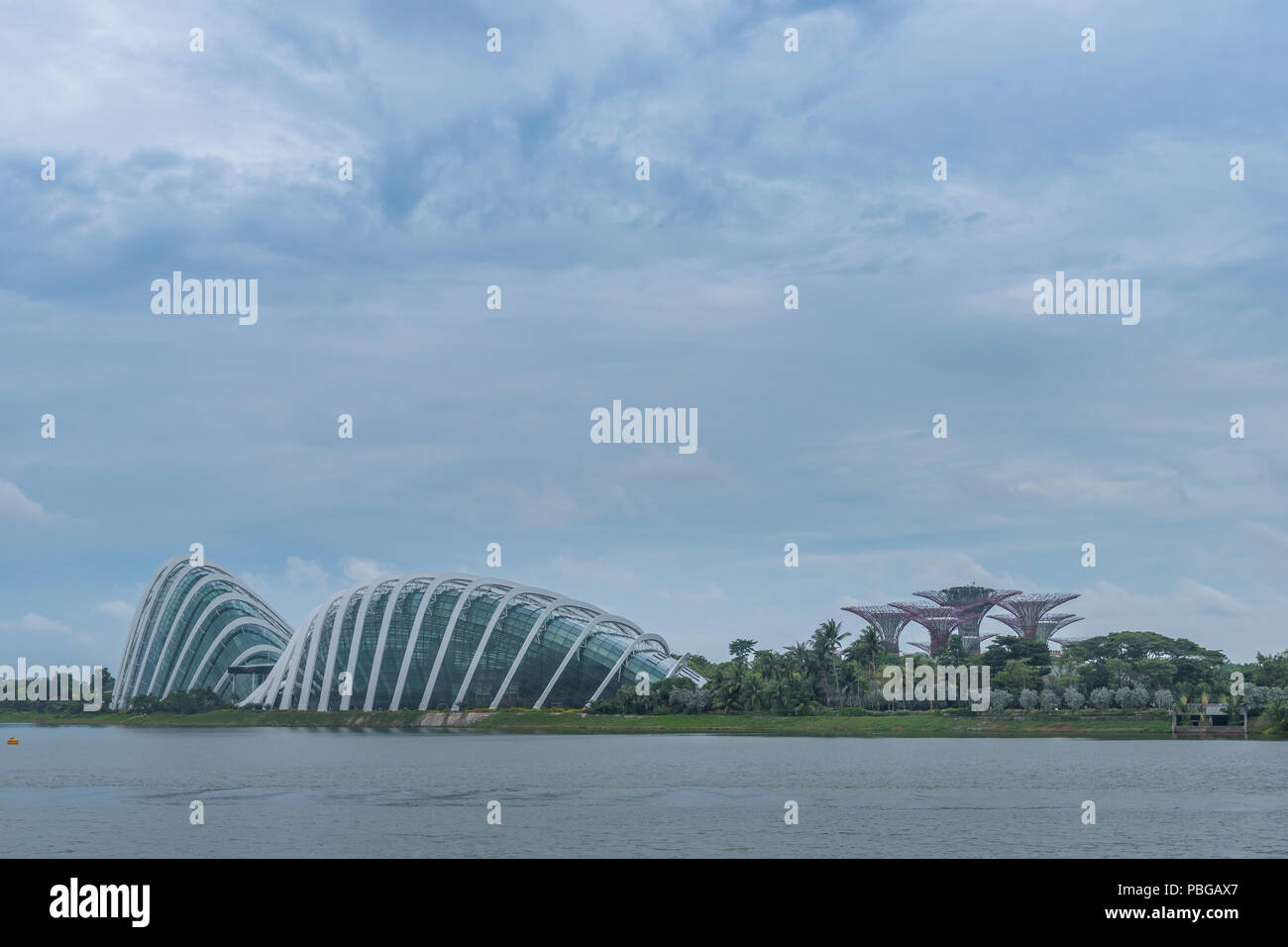Supertree Grove und Dome in Singapur Gärten durch die Bucht. Stockfoto