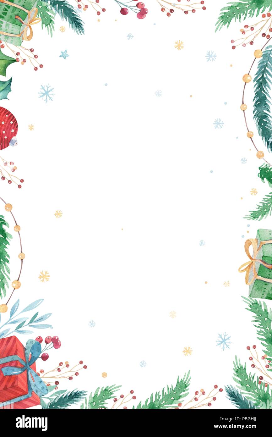Frohe Weihnachten und ein glückliches Neues Jahr 2019 Dekoration Winter eingestellt. Aquarell urlaub Hintergrund. Xmas-Element. Stockfoto