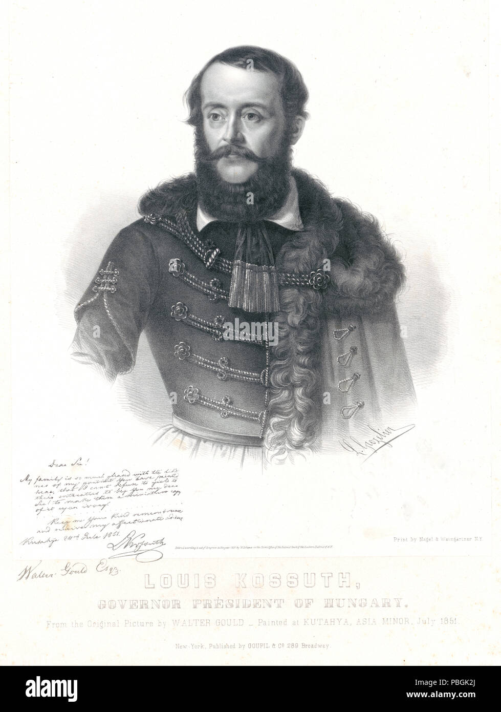 Lajos Kossuth. Vater der ungarischen Demokratie - ca 1849, mit Hinweis unterzeichnet von Koussoth Stockfoto