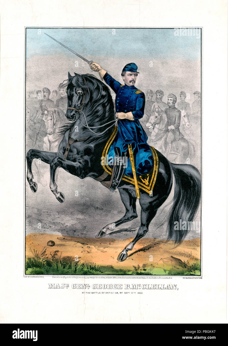 Majr. Genl. George B. McClellan in der Schlacht von Antietam, MD 1862 Sept. 17. Stockfoto