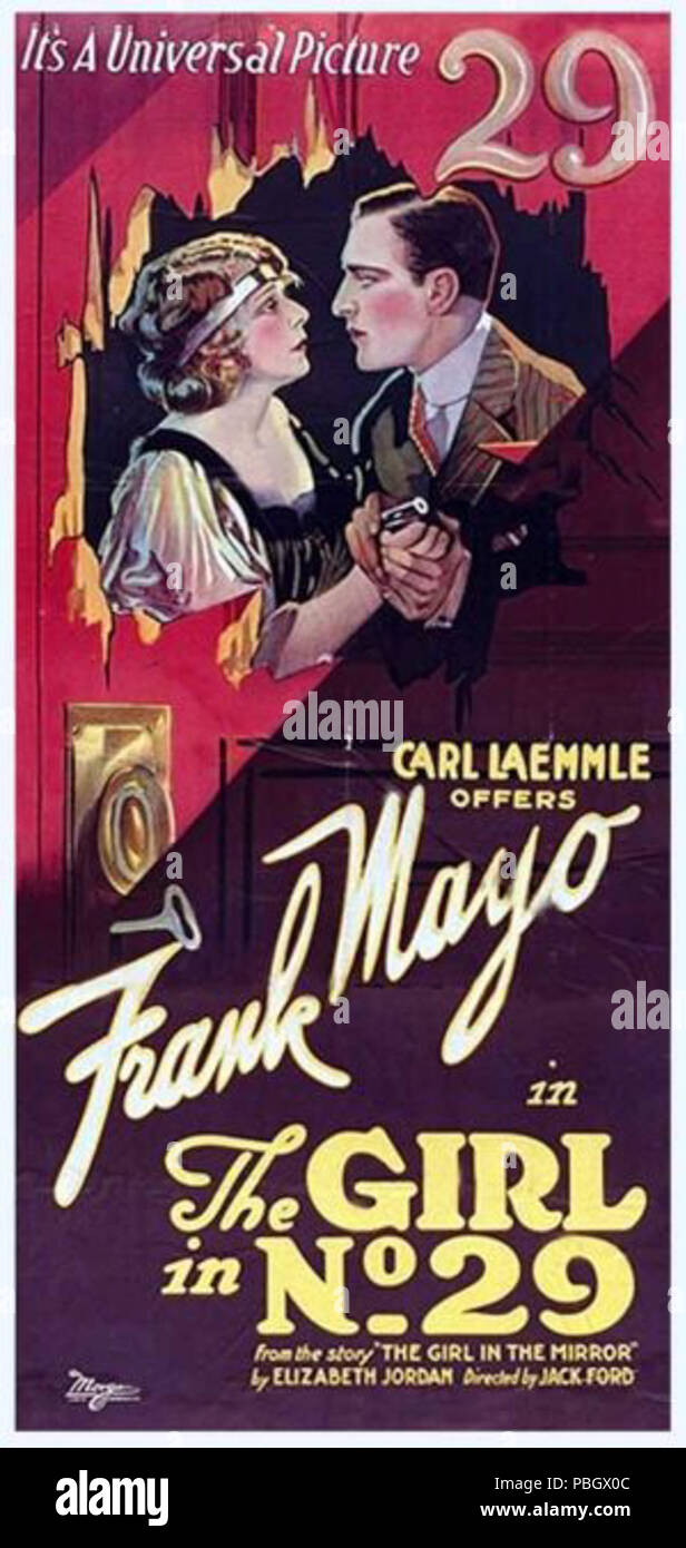 . Englisch: Plakat für das Mädchen in der Nummer 29, unter der Regie von John Ford (1920), mit Frank Mayo und Claire Anderson. 1920 (original Hochladen 2012-10-03 15:50:33) 1638 das Mädchen in der Nummer 29. Stockfoto