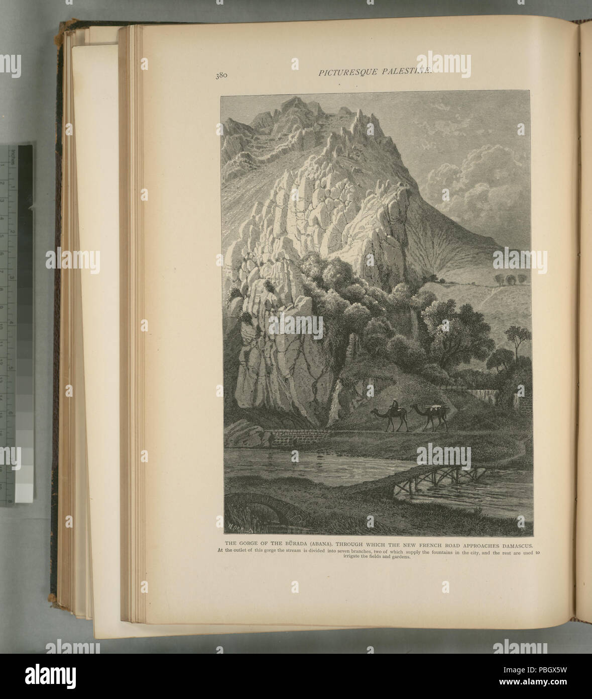 1639 Die Schlucht des Bûrada (Abana), durch die die neue Französische Straße Ansätze Damaskus. Am Ausgang der Schlucht der Stream ist in sieben Bereiche unterteilt, von denen zwei die (Nypl b 10607452-80499) Stockfoto