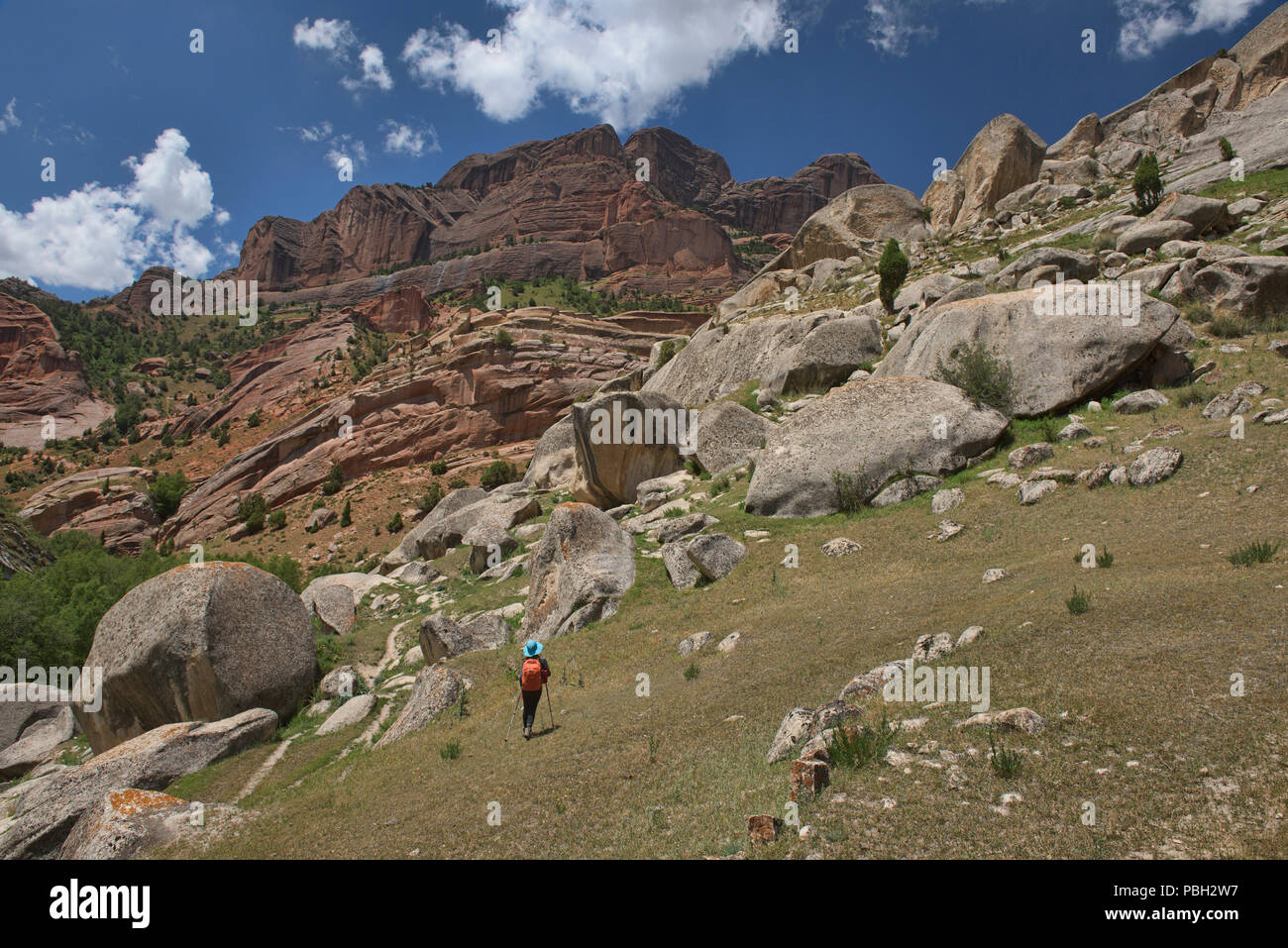 Trekker auf dem epischen Höhen von Alay route, Alay, Kirgisistan Stockfoto
