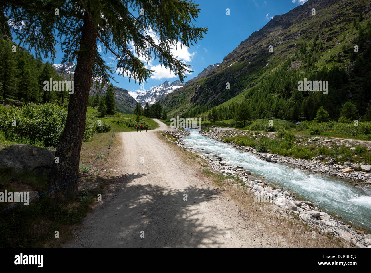 Eingang zum Nationalpark des Gran Paradiso, der Weg zum hohen Berg Hütte Vittorio Emanuele II, Valsavarenche Tal, Aostatal, Italien Stockfoto