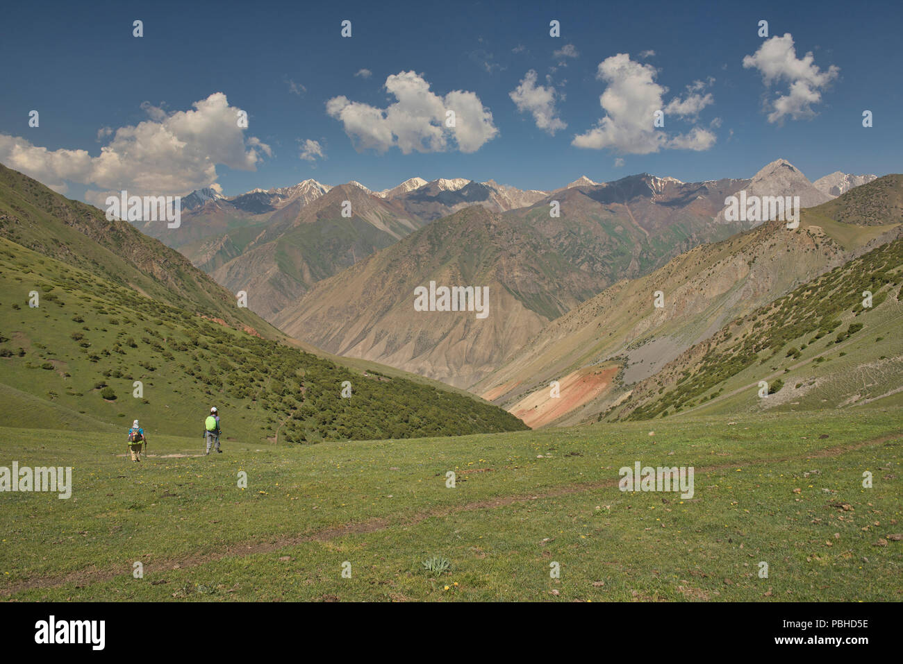 Trekker auf dem epischen Höhen von Alay route, Alay, Kirgisistan Stockfoto