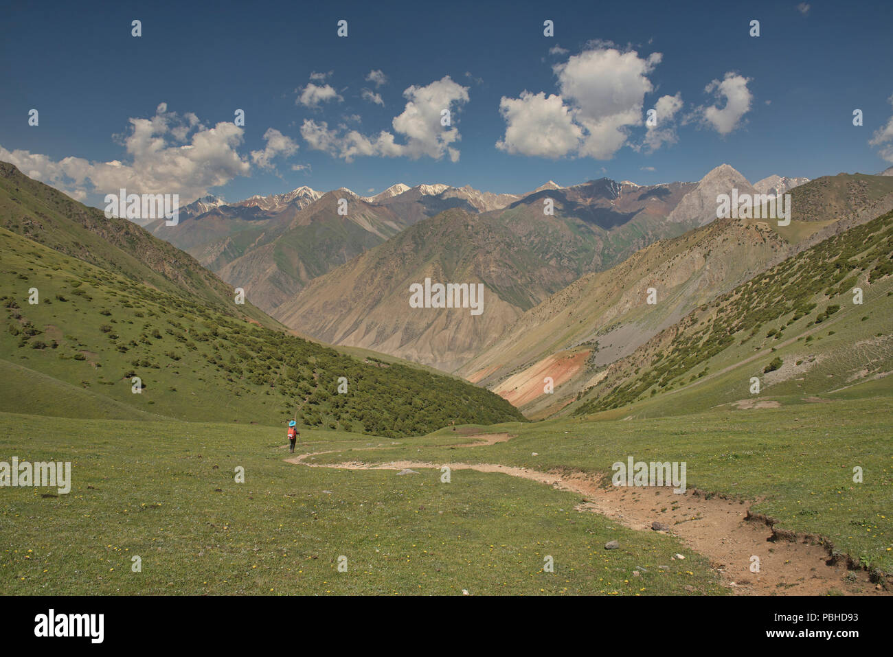 Trekker auf dem epischen Höhen von Alay route, Alay, Kirgistan Stockfoto