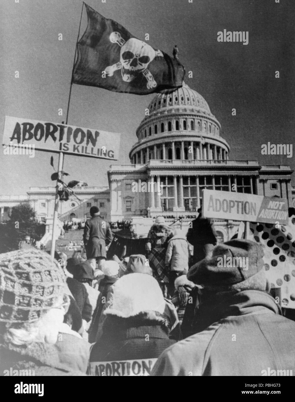 22. Januar 1977. Washington DC, USA. Anti Abtreibung Demonstranten Rallye auf dem Boden des Kapitols vor ihrem Marsch zum Weißen Haus. Stockfoto