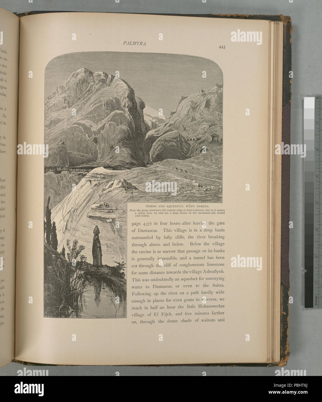 1755 Gräber und Aquädukt, Wâdy Barada. Hier die Schlucht schneidet der zentralen Kamm des Anti-libanon; aber da es sich um eine scharfe Kurve macht, sehen wir nur eine tiefe Aussparung im Berg - Seite bestreut mit Gräbern (Nypl b 10607452-80539) Stockfoto