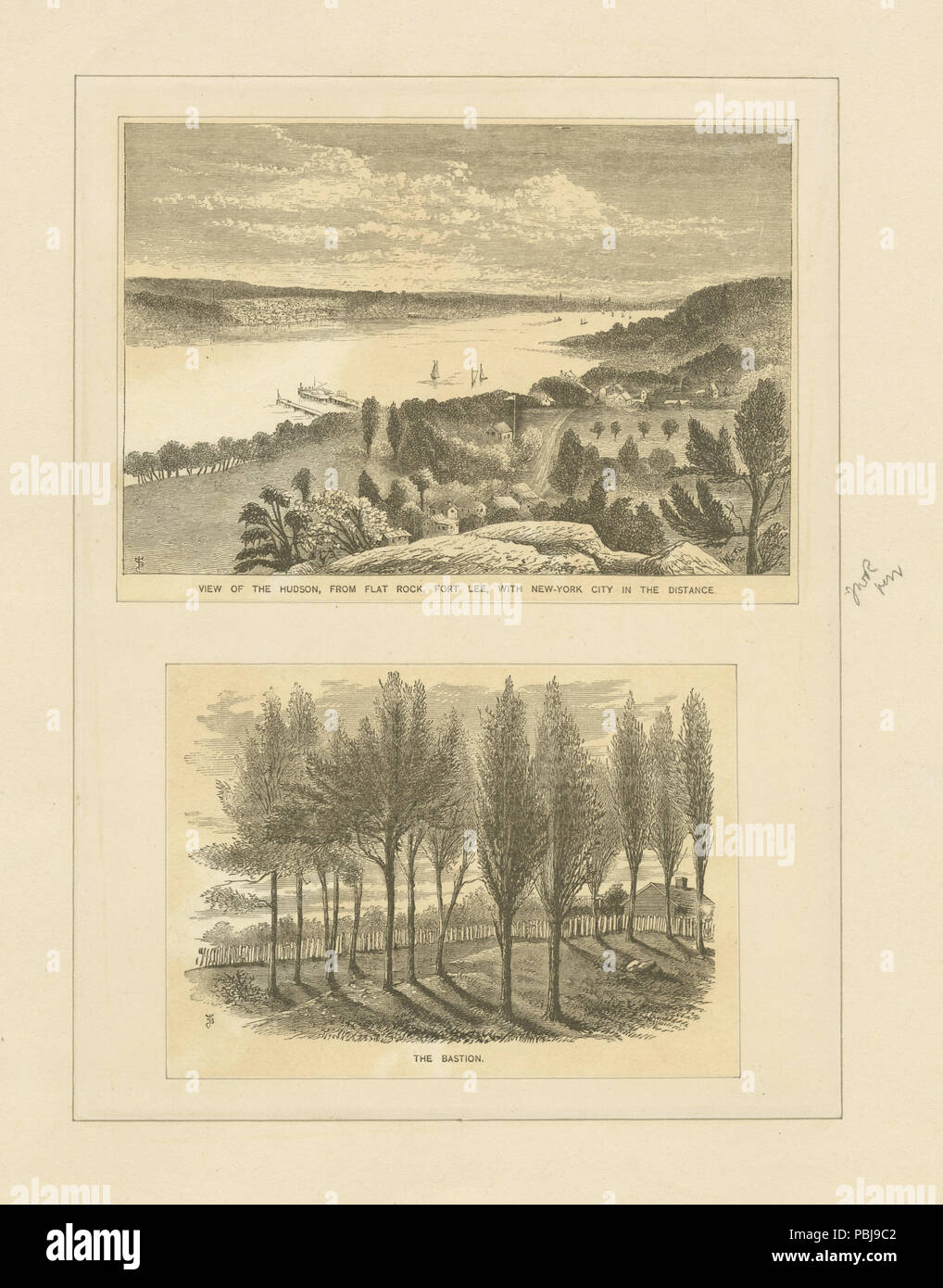 1816 Blick auf den Hudson, von flachen Felsen, Fort Lee, mit New York City in der Ferne; der Bastion (Nypl b 13512822-424392) Stockfoto
