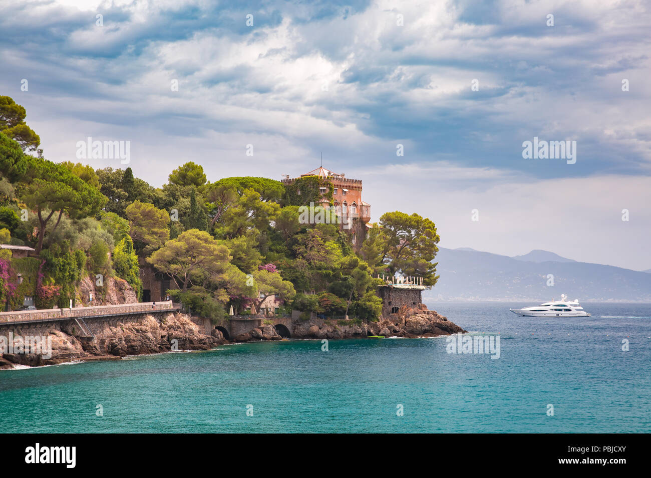 Meerblick von Portofino, Italienische Riviera, Ligurien Stockfoto