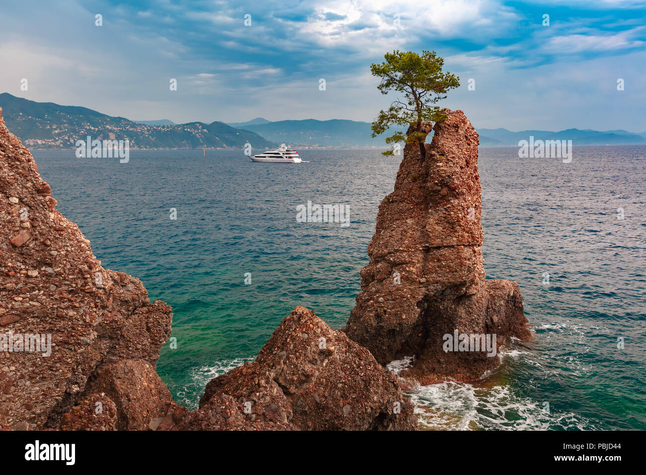 Meerblick von Portofino, Italienische Riviera, Ligurien Stockfoto